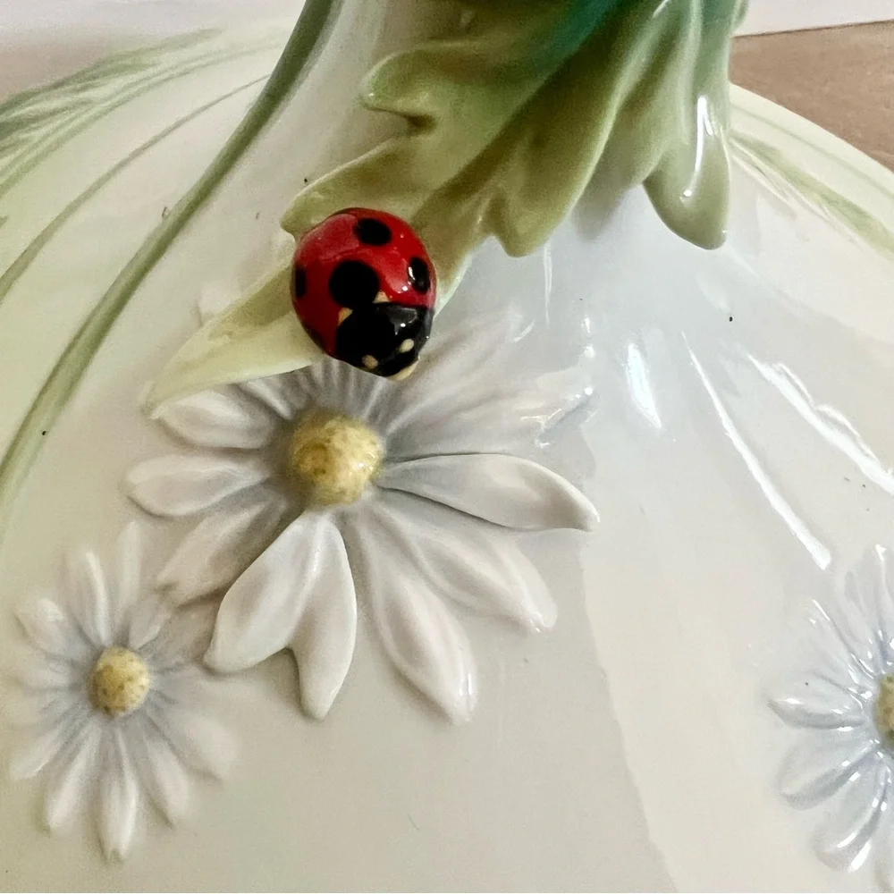 Franz Collection Porcelain Spring Ladybug Flowers Vase 9” Signed Retired FZ00468